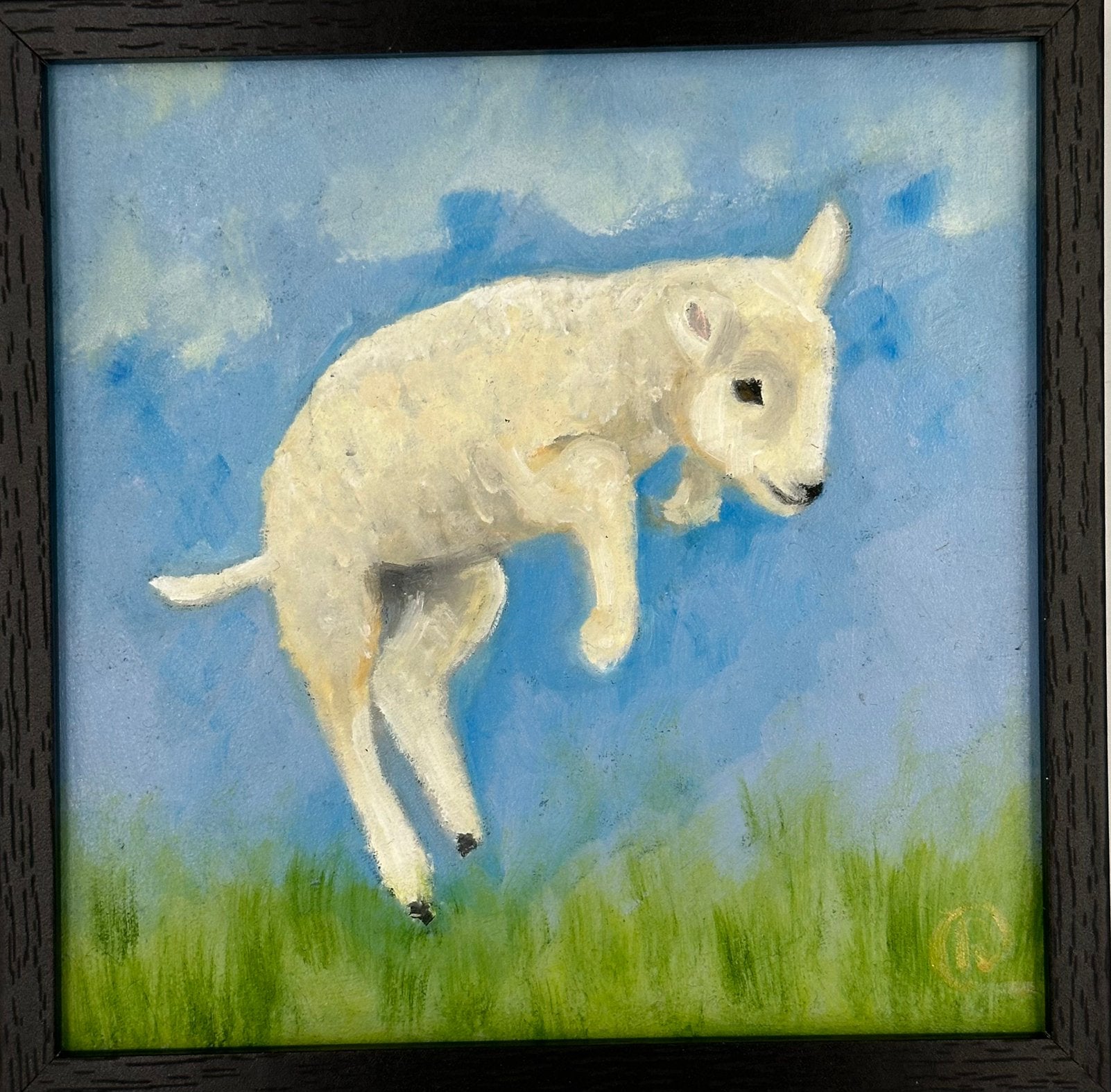 Vrolijk lam schaap Happy, Ophalen of Verzenden, Dieren, Olieverf, Overige materialen