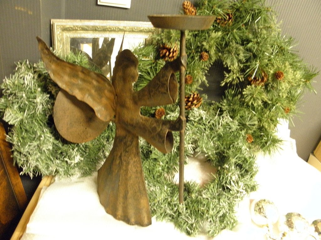 oude ijzeren engel wandkandelaar 40 cm., Antiek en Kunst, Ophalen of Verzenden