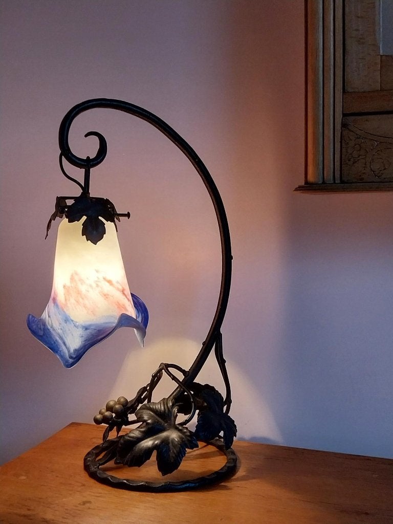 Art Nouveau tafellamp glaspasta gesigneerd Verre de France, Ophalen of Verzenden