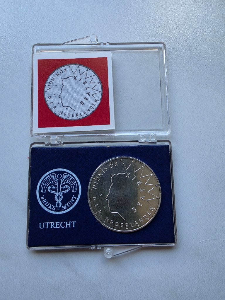 Zilveren 50 gulden munt, Koningin Beatrix, Zilver, Euro's, Ophalen of Verzenden