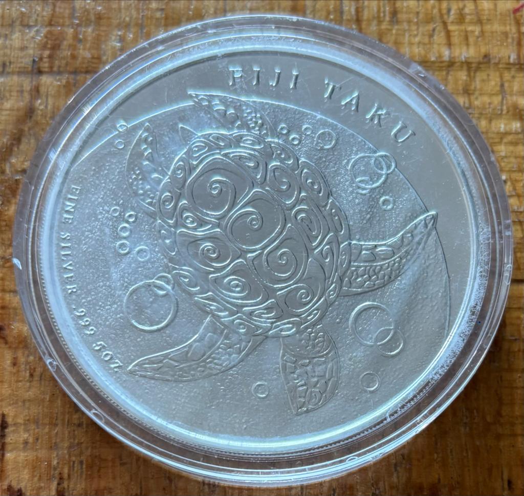 5 oz/ounce Fiji 2013 Taku Turtle 10 Dollars Zilveren Munt, Ophalen of Verzenden, Zilver