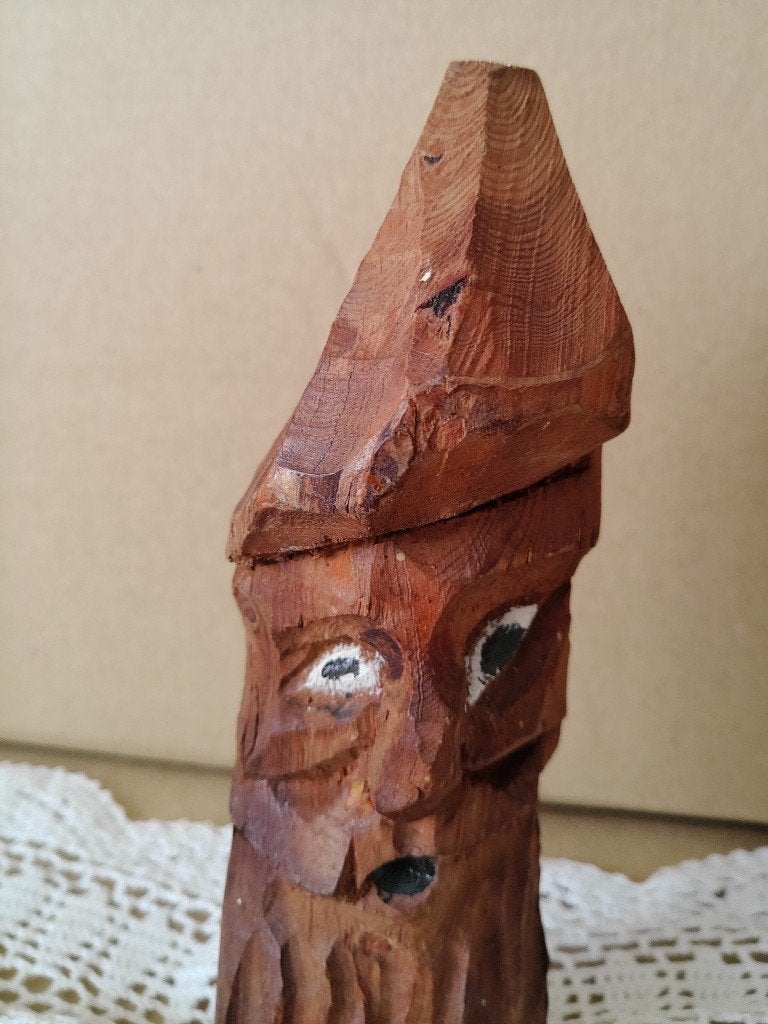 Curiosa houten beeldje kabouter bosgeest 15cm volkskunst, Ophalen of Verzenden