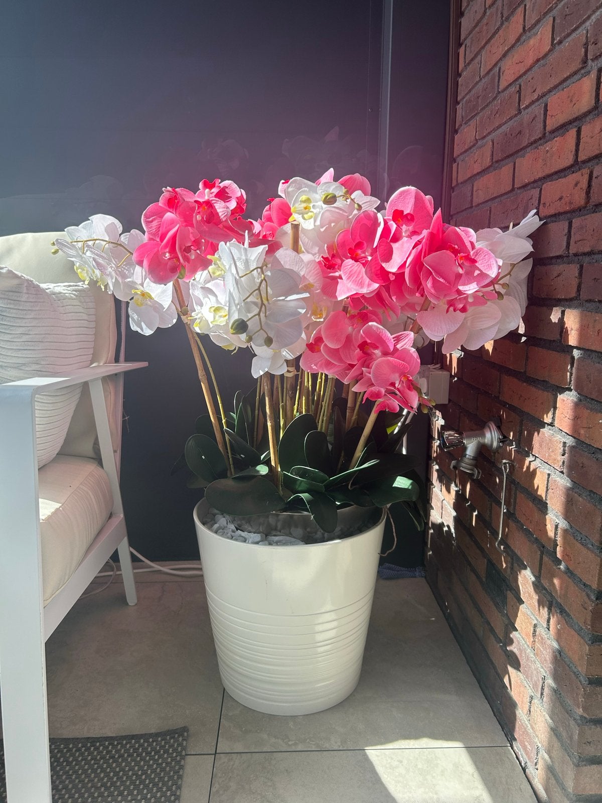 Grote kunst orchideeën in pot - roze en wit, Binnen, Kunstplant, Textiel, Ophalen of Verzenden