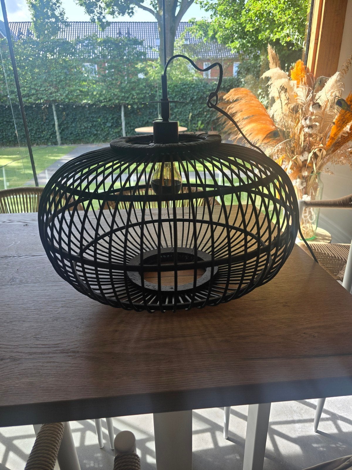 Zwarte rotan hanglamp - Modern en sfeervol, Ophalen, Modern, Bohemian, Natuurlijk materiaal, E27 (groot)