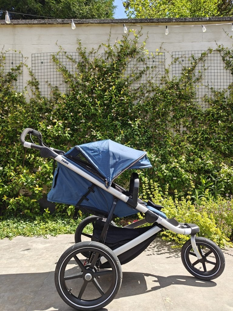 Blauwe Thule Urban Glide 2 met accessoires, Verstelbare duwstang, Zo goed als nieuw, Ophalen, Kinderwagen