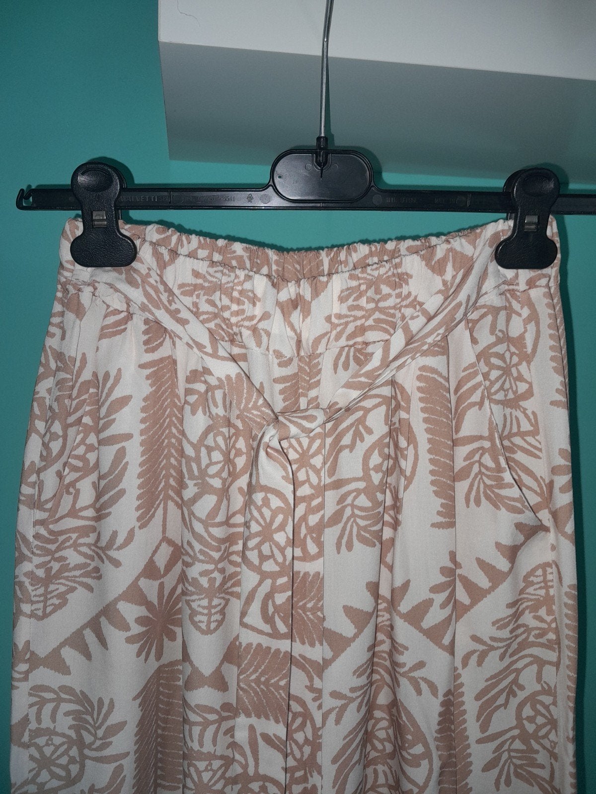Boheemse Wideleg Broek met Zachte Beige Print, Maat 38/40 (M), Beige, Ophalen of Verzenden, Lang