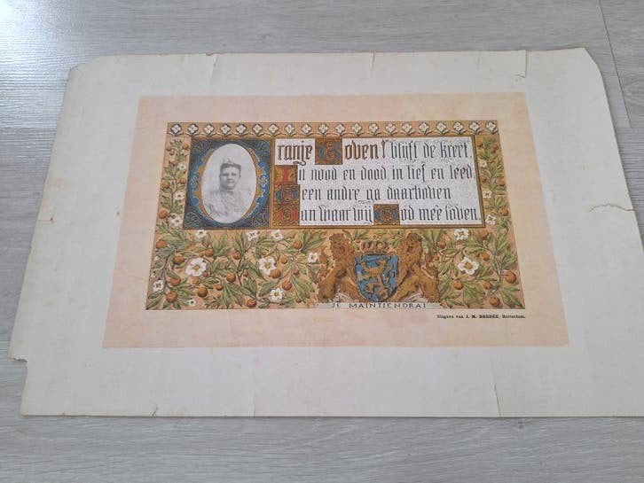 Een herdenkings pamflet koningin Emma, Verzamelen, Ophalen of Verzenden, Gebruikt, Nederland, Kaart, Foto of Prent