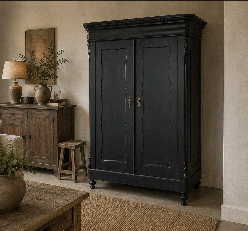 zwarte biedermeier meidenkast kledingkast bezorgen mogelijk, Ophalen of Verzenden