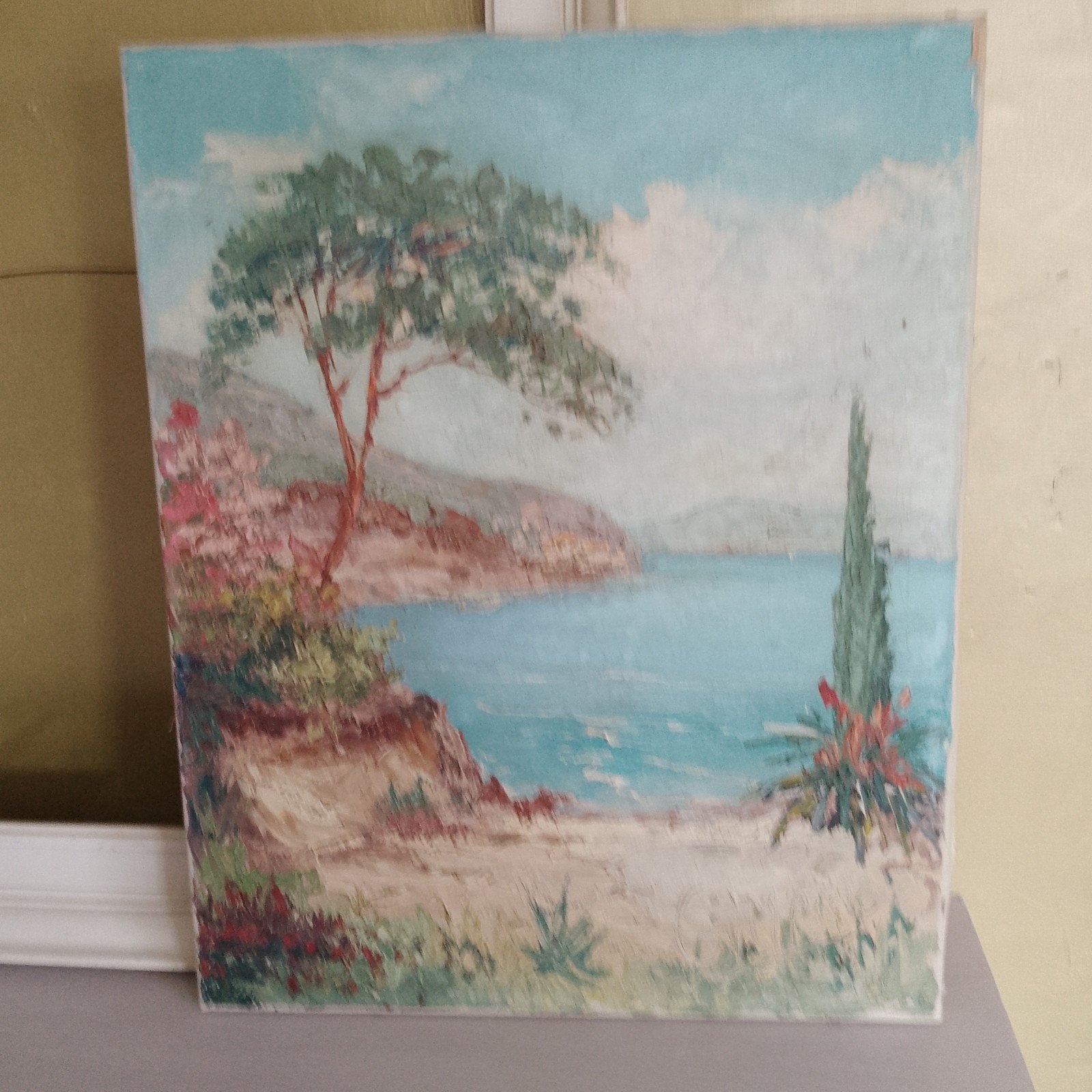 Olieverfschilderij Middellandse Zee landschap gesigneerd, Ophalen