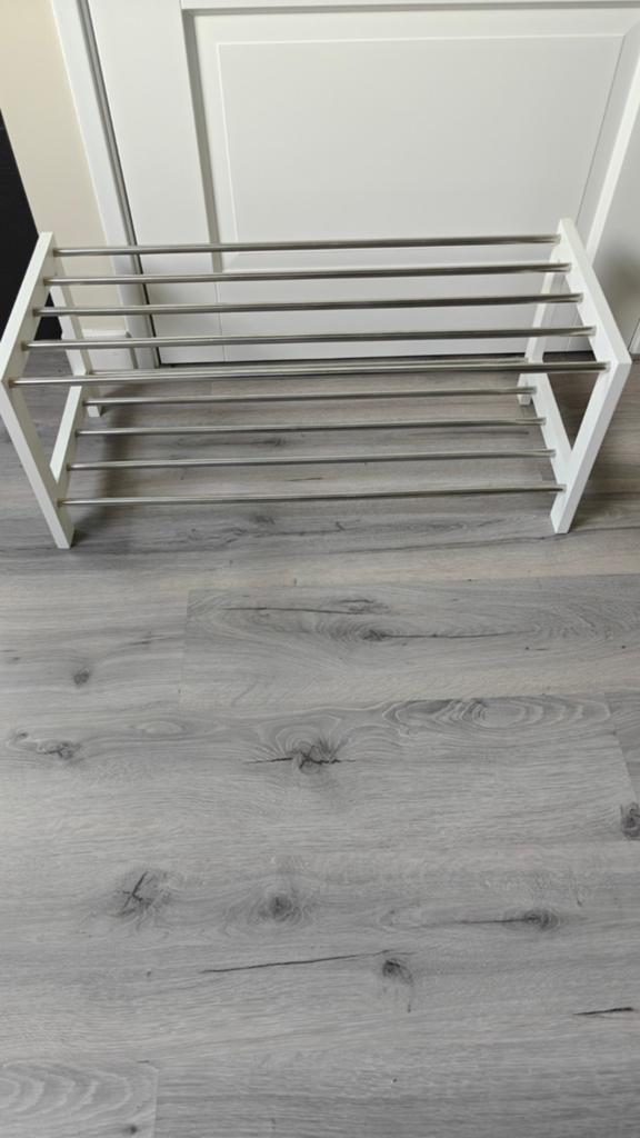 IKEA schoenenrek met 2 niveaus - Wit/RVS, Ophalen, Gebruikt