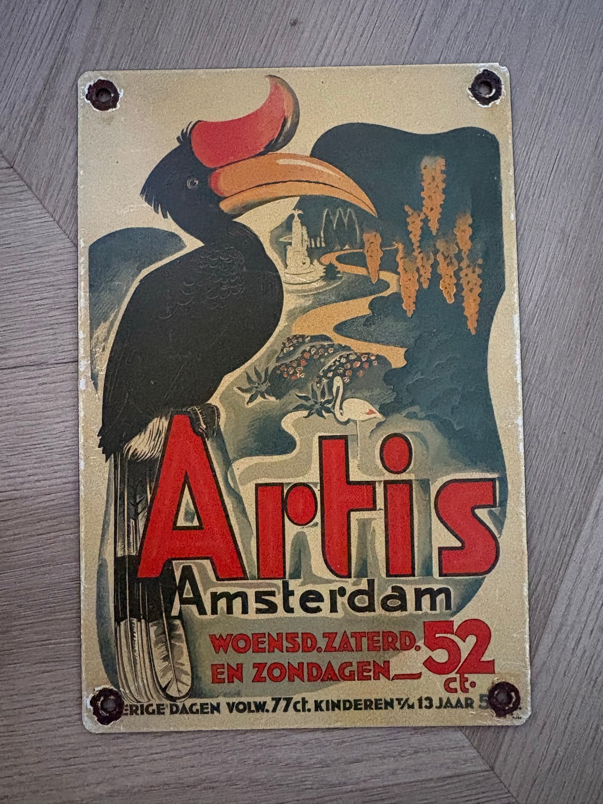 Vintage Emaille Reclamebord Artis Amsterdam 30x20cm, Antiek en Kunst, Ophalen
