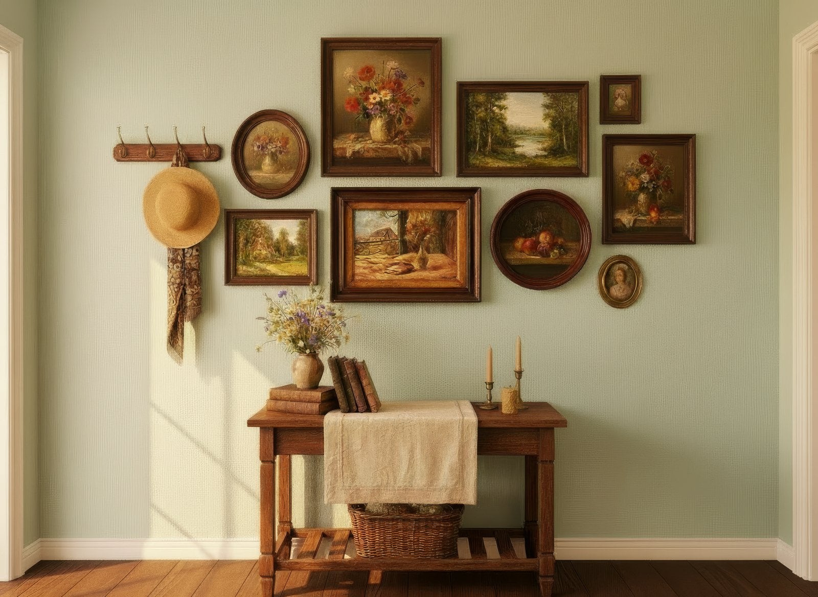Olieverf schipderij, gesigneerd M.D. ~ Cottagecore - Vintage, Doek, Stilleven, Ophalen of Verzenden, Gesigneerd