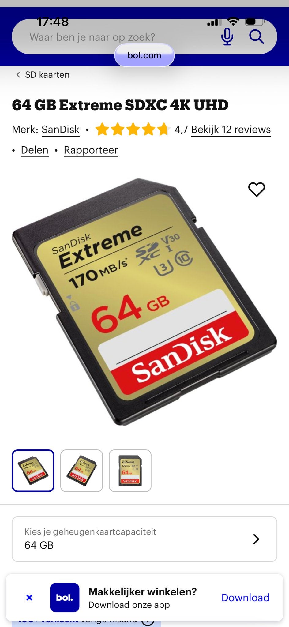 2 SanDisk Extreme SDXC 64 GB 4K UHD Geheugenkaart (prijs ps), SDXC, Nieuw, Ophalen of Verzenden, Geschikt voor 4K video