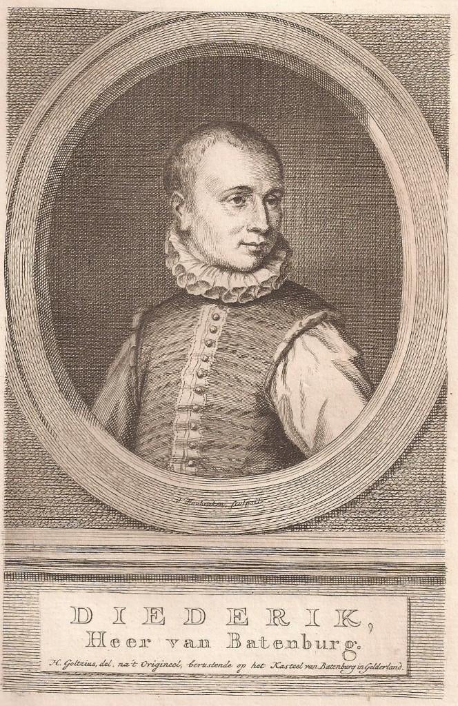 Portret van Dirk (Diederik) van Bronckhorst en Batenburg, Origineel, Portret, Ophalen of Verzenden, Gravure
