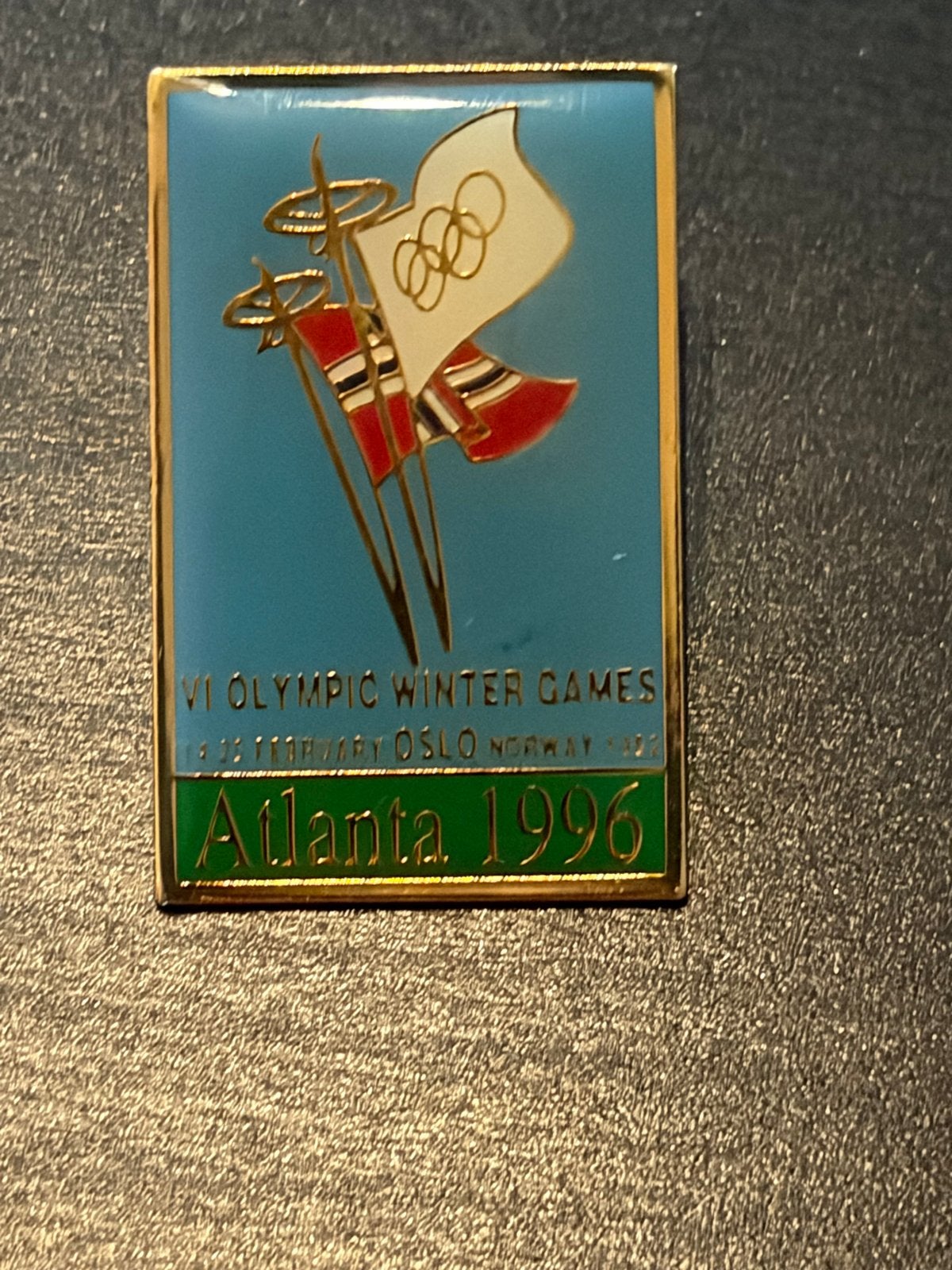 Olympische Spelen Pin Oslo 1952 Atlanta 1996, Ophalen of Verzenden, Gebruikt, Sport, Speldje of Pin