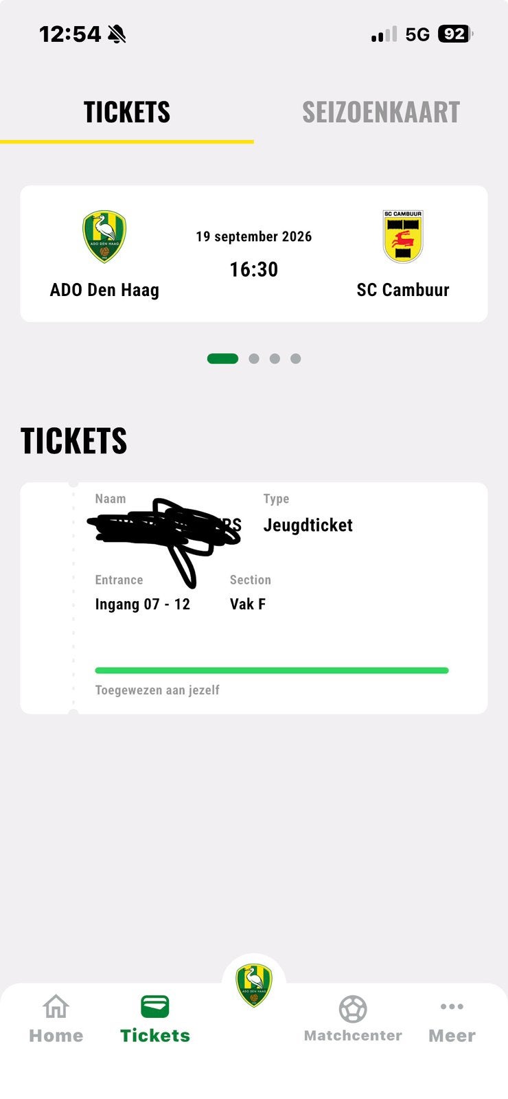 Ado den haag, Seizoenskaart, Eén persoon
