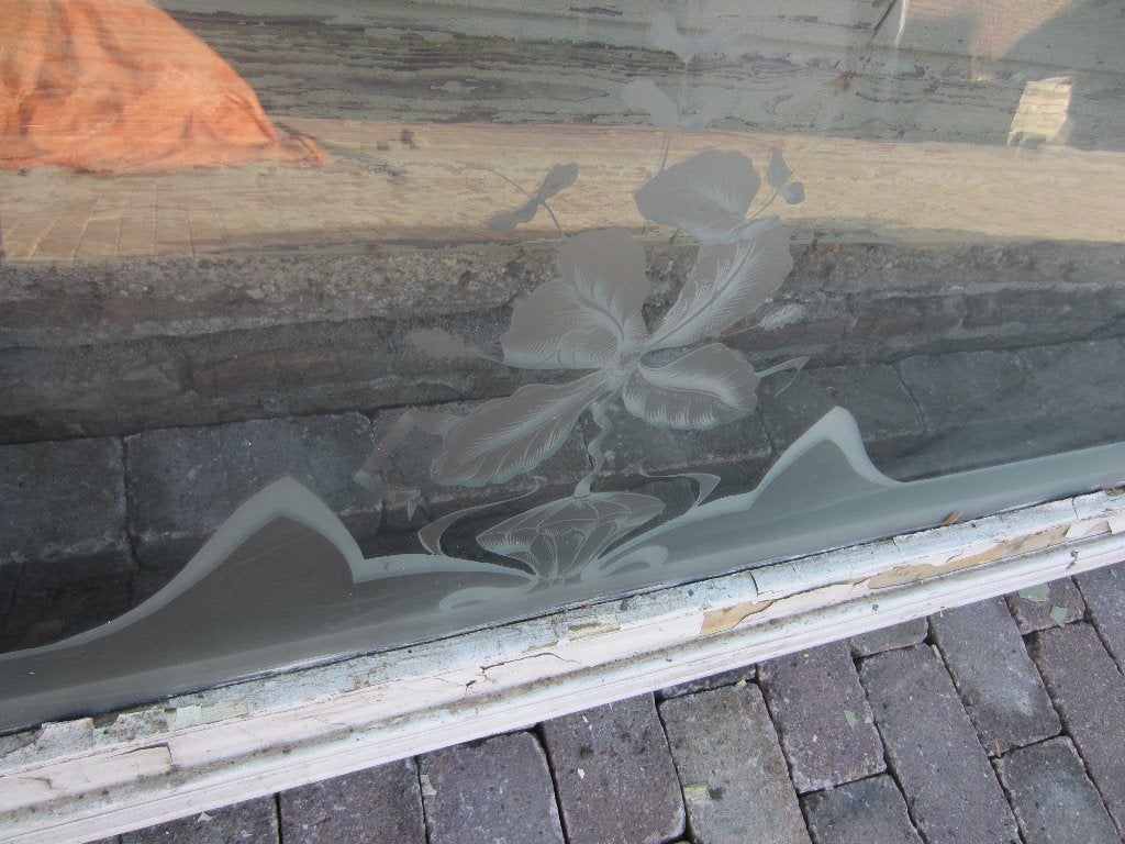 56hx205br glasplaat prachtig ge-etst glas art nouveau, Ophalen