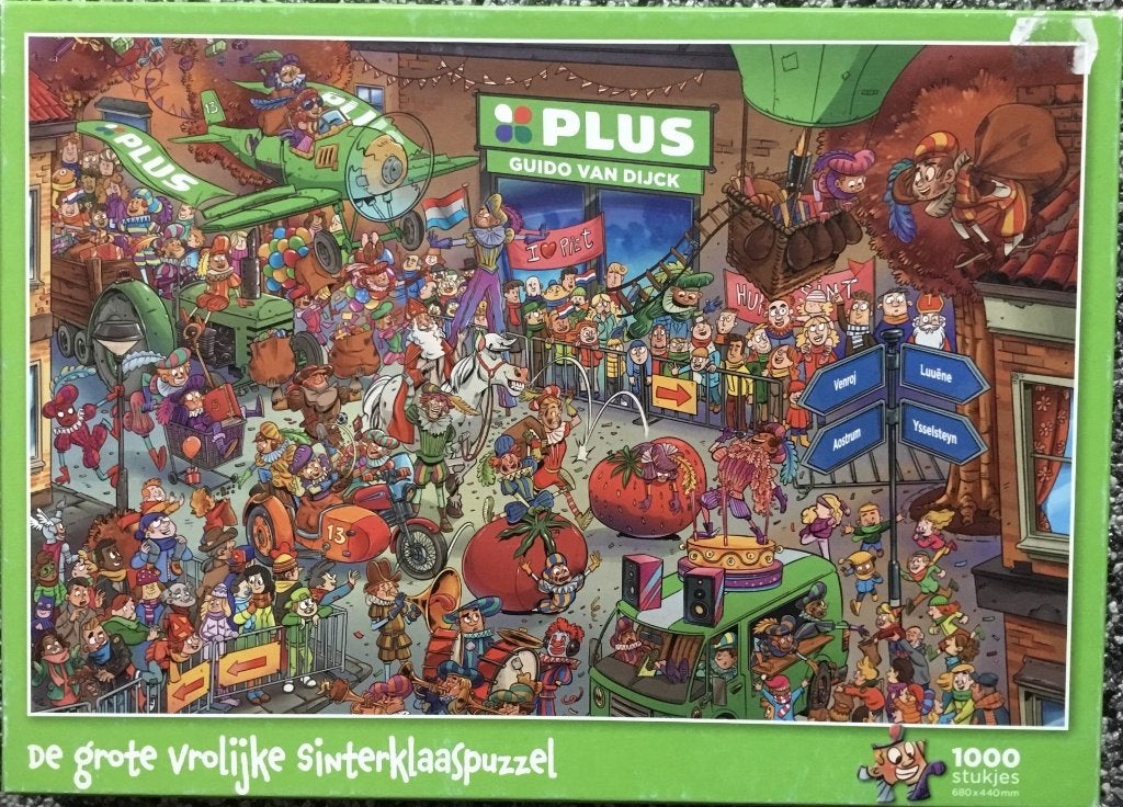 Puzzel van 1000 stukjes Intocht Sint bij de  PLUS, Ophalen of Verzenden, 500 t/m 1500 stukjes, Zo goed als nieuw, Legpuzzel