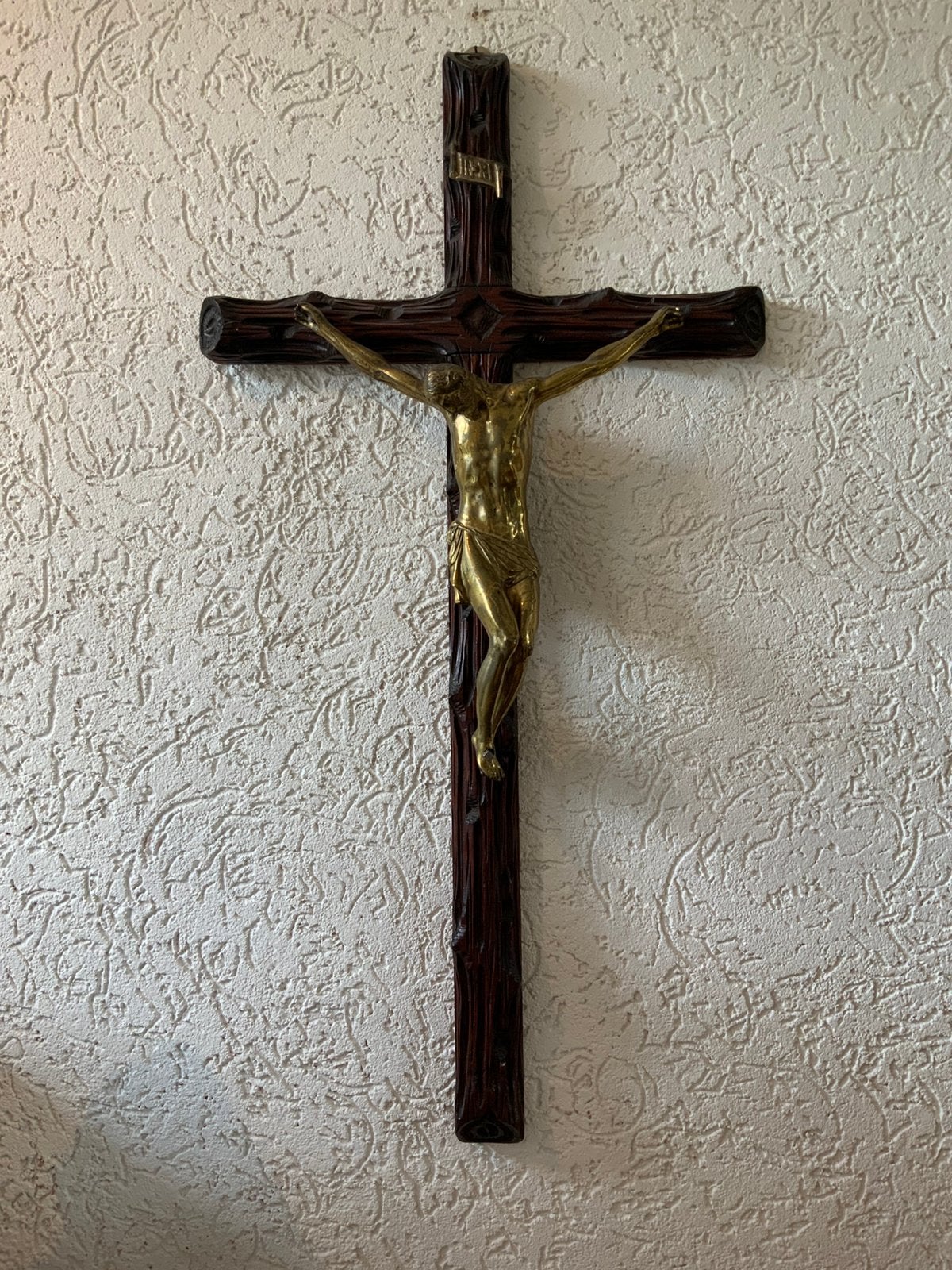 Groot Antiek Zwarte Woud Crucifix  Handgesneden Hout 1900, Ophalen of Verzenden, Zo goed als nieuw, Beeld(je)