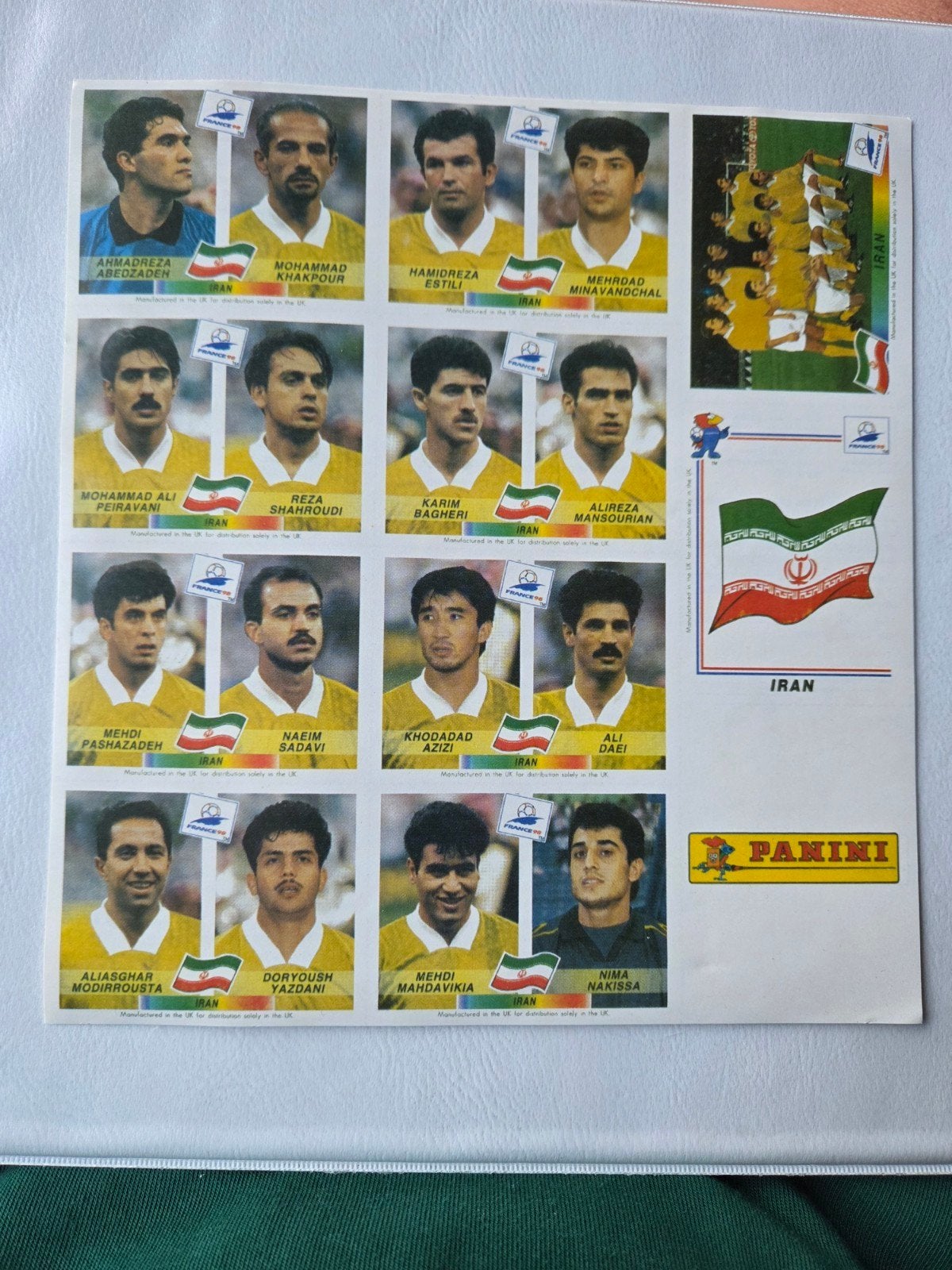 Panini WK 98 Iran, Ophalen of Verzenden, Zo goed als nieuw, Buitenlandse clubs, Poster, Plaatje of Sticker