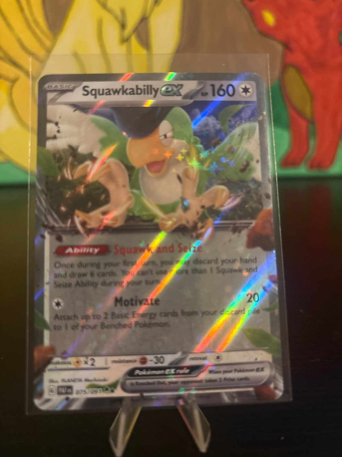 Paldean Fates - Squawkabilly ex Pokémon kaart (Foil), Ophalen of Verzenden, Zo goed als nieuw, Losse kaart, Foil