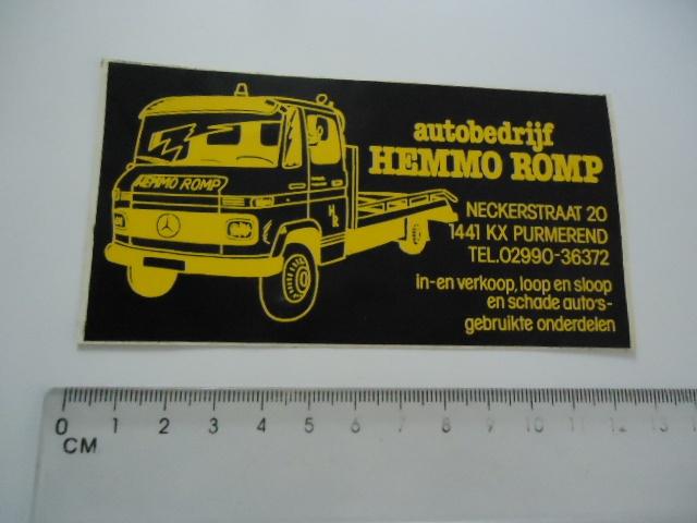 sticker oud Hemmo ROMP autobedrijf mercedes auto autobus, Verzenden, Zo goed als nieuw, Bedrijf of Vereniging