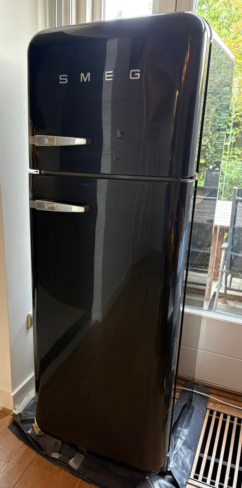 Zwarte SMEG koel vries combinatie, Ophalen, Gebruikt, 200 liter of meer, 60 cm of meer