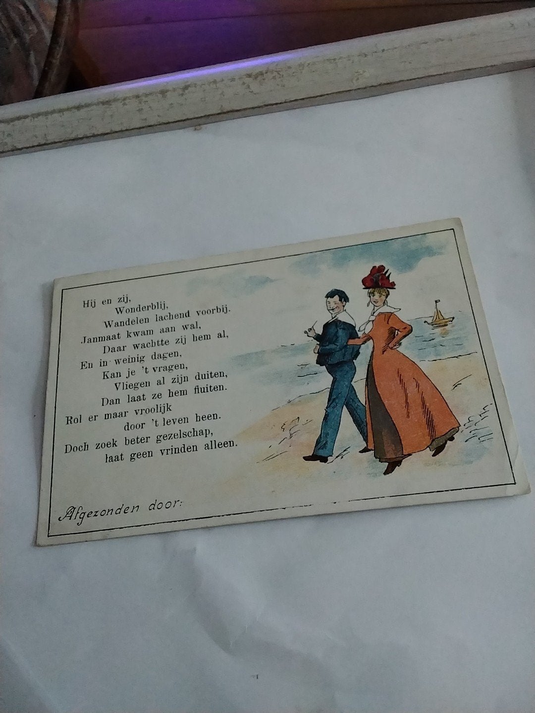 Oude Nieuwjaarsbriefkaart met gedicht en illustratie, Ophalen of Verzenden, Voor 1920, Gelopen
