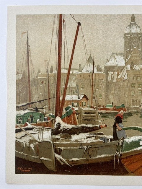 poster Henri Cassiers 'Amsterdam in de winter' rond 1900, Ophalen of Verzenden, Zo goed als nieuw, A1 t/m A3, Overige onderwerpen