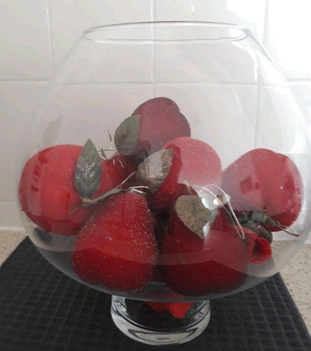Vaas / Schaal + Kunstfruit, Ophalen of Verzenden, Zo goed als nieuw, Glas
