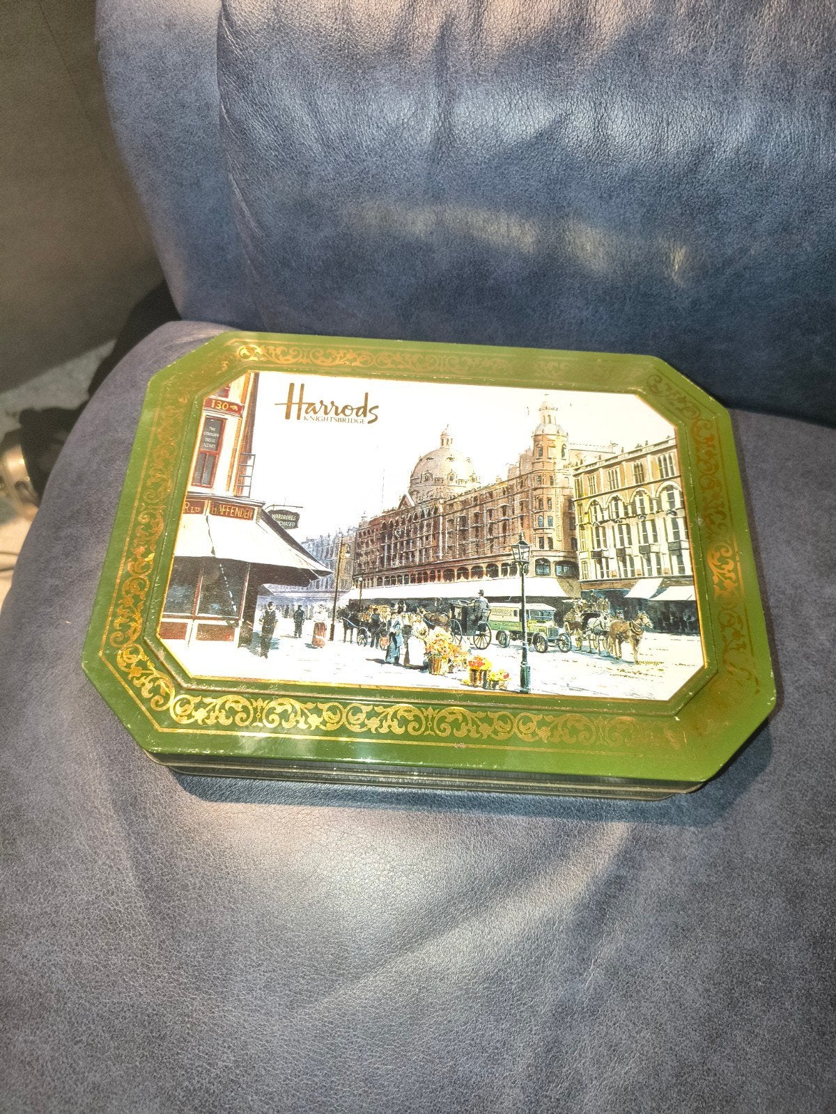 Vintage Harrods Knightsbridge koekblik - Groen, Verzamelen, Ophalen of Verzenden