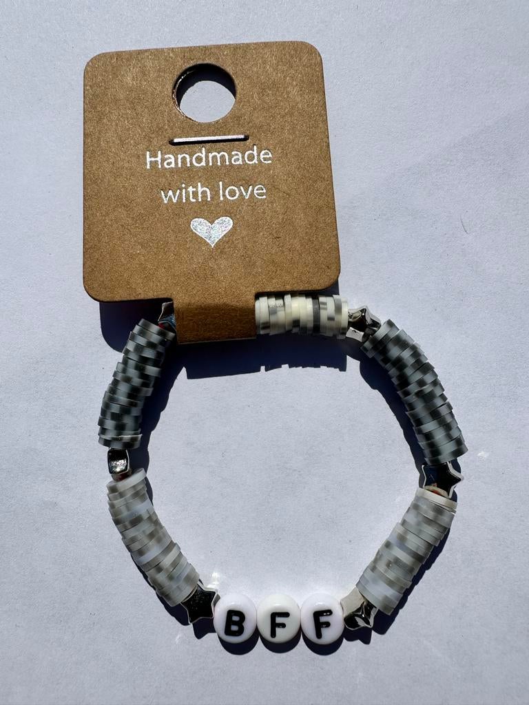 BFF Armbandje Handmade with Love - Zwart/Wit, Verzenden, Zwart, Kunststof of Plastic, Nieuw