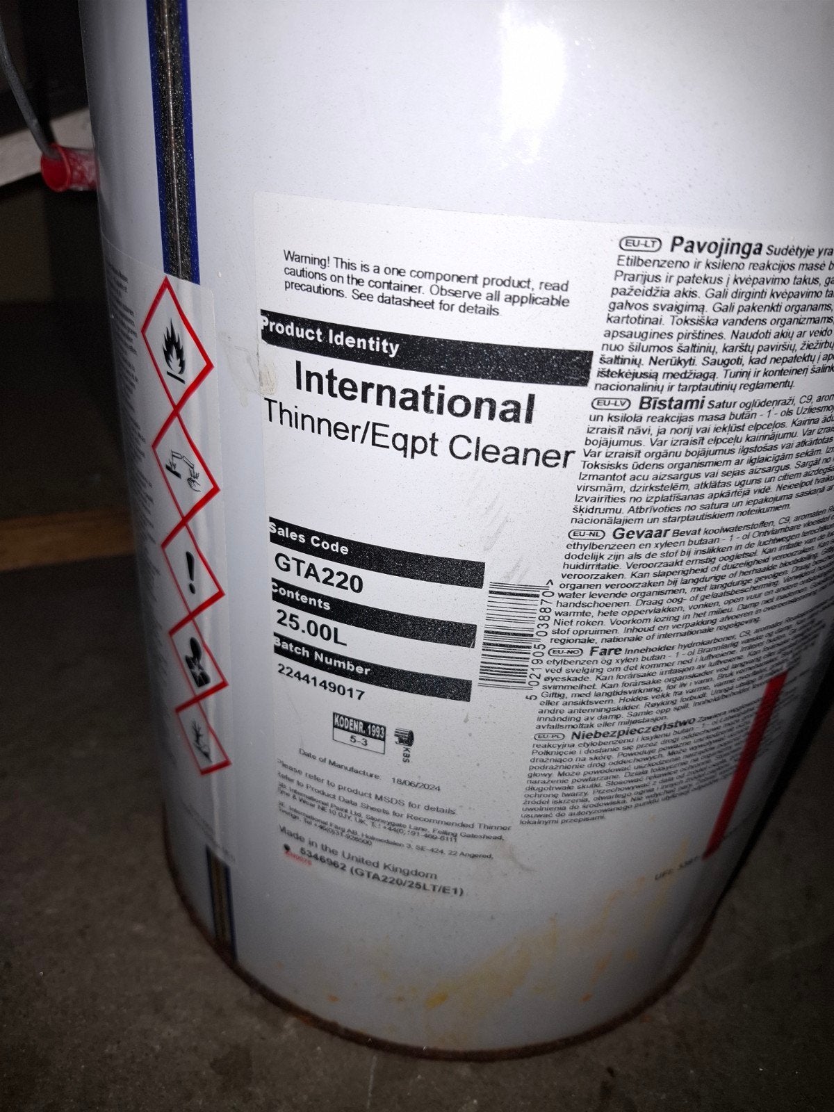 International Thinner/Eqpt Cleaner -  (geopend), Ophalen