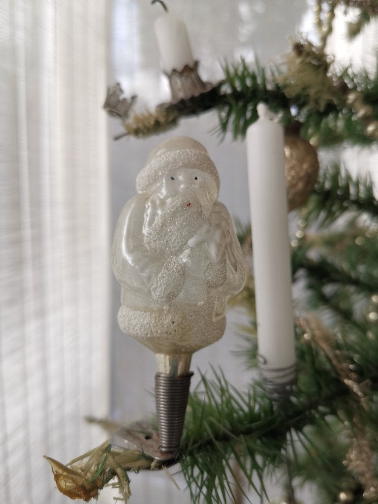 oude KERSTMAN van GLAS op KNIJPER / feathertree, Ophalen of Verzenden, Gebruikt