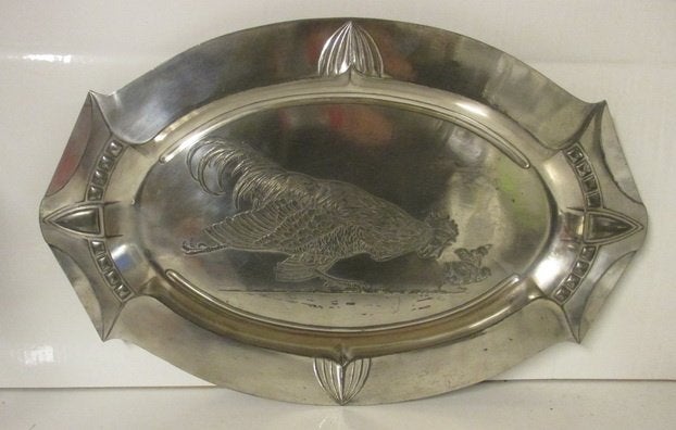 zeldzame art nouveau schaal WMF met kip en kuikens, Ophalen