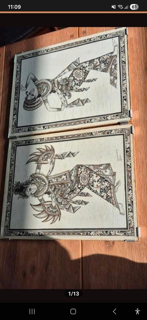 Set van 2 Balinese doeken met danseressen, Ophalen of Verzenden