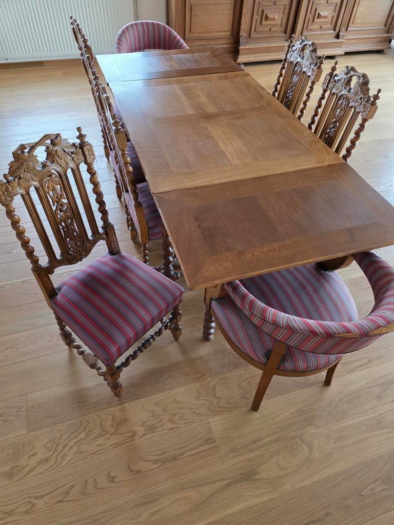 Antiek Eikenhout Tafel, Eetkamer set, Uitstekende staat, Ophalen