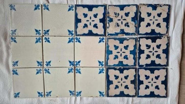 Oude antieke blauw witte wandtegels set 13 tegels, Antiek en Kunst, Antiek | Wandborden en Tegels, Ophalen of Verzenden
