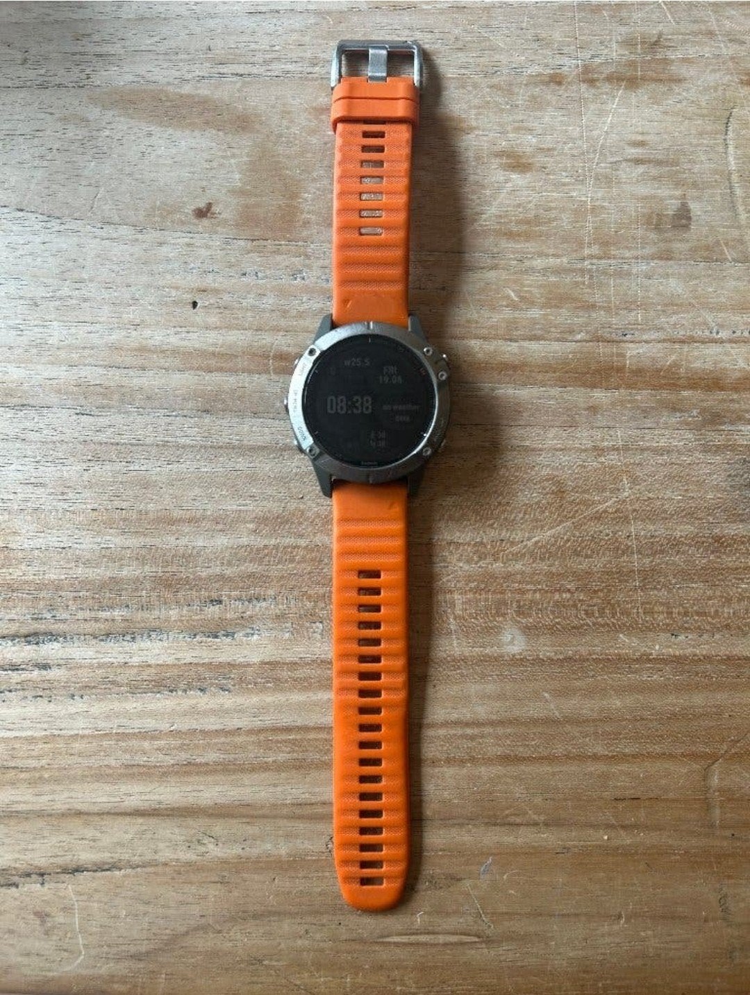 Garmin horloge Fenix 6 Sapphire Titanium, +9 extra bandjes, Gebruikt, Stappen, Garmin, Oranje