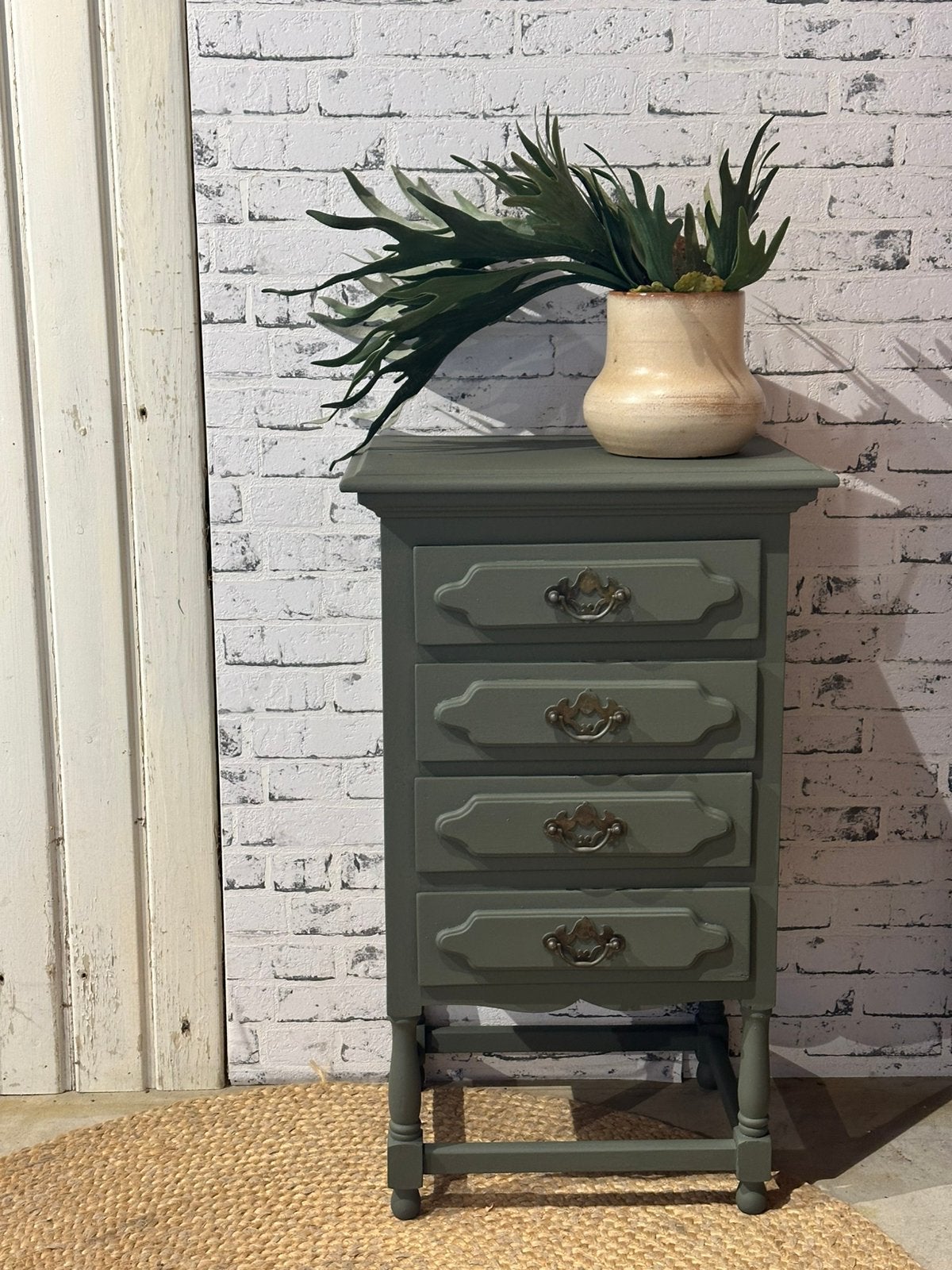 Brocante ladekastje- groen - 4 lades - basic, Ophalen, 50 tot 100 cm, Zo goed als nieuw, Minder dan 100 cm