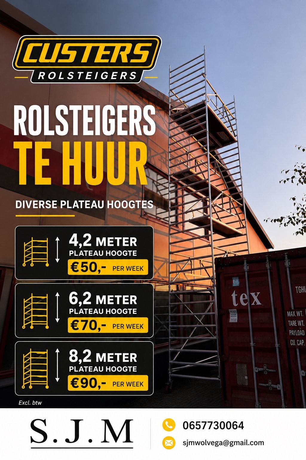 TE HUUR custers rolsteiger, Ophalen, Zo goed als nieuw, Rolsteiger of Kamersteiger, 5 meter of hoger