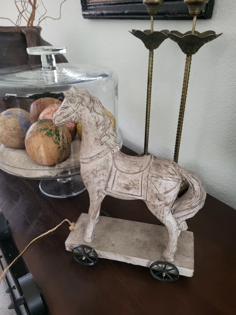 Decoratief houten paard op wielen - Vintage stijl, Huis en Inrichting, Woonaccessoires | Overige, Ophalen of Verzenden, Zo goed als nieuw