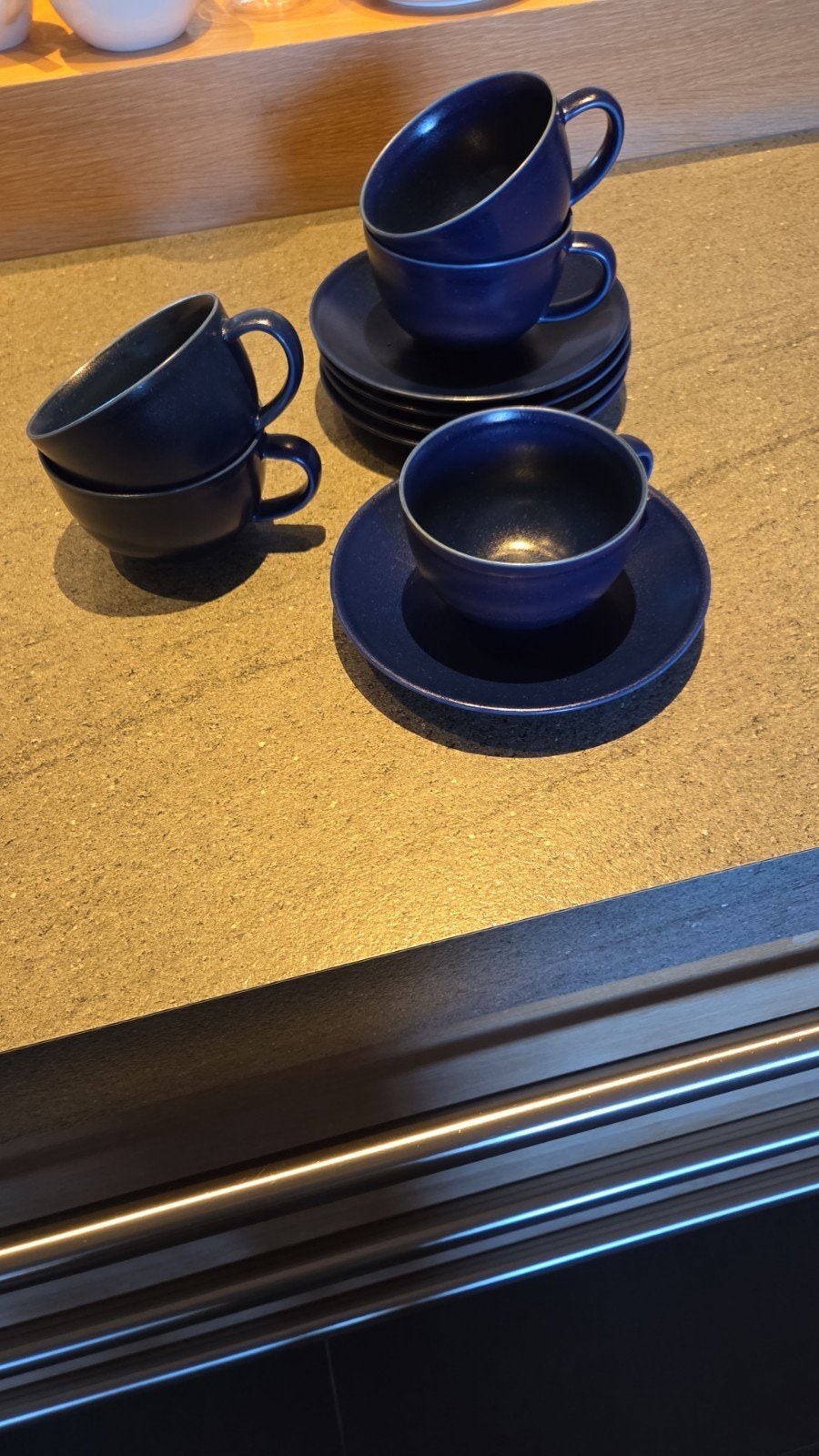 5 mooie blauwe cappucino koppen en schotel, Ophalen of Verzenden
