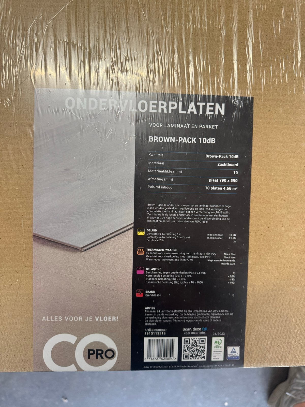 Cotap Ondervloerplaten 10mm - 65,24m2 - 10dB geluidsreductie, Huis en Inrichting, Ophalen, Nieuw