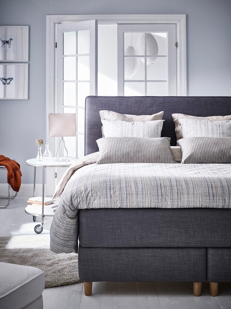 IKEA Dunvik Antraciet Boxspring + Hoofdbord Hoes 160x200cm, Ophalen of Verzenden, 160 cm, Nieuw, Tweepersoons