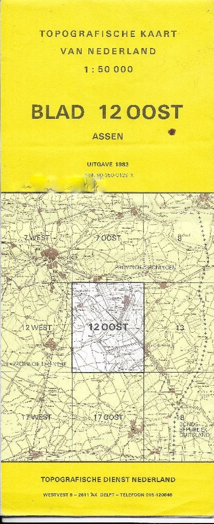 Pl1960 plattegrond blad 12 oost assen 1983, Gelezen, Ophalen of Verzenden, Landkaart, 1800 tot 2000