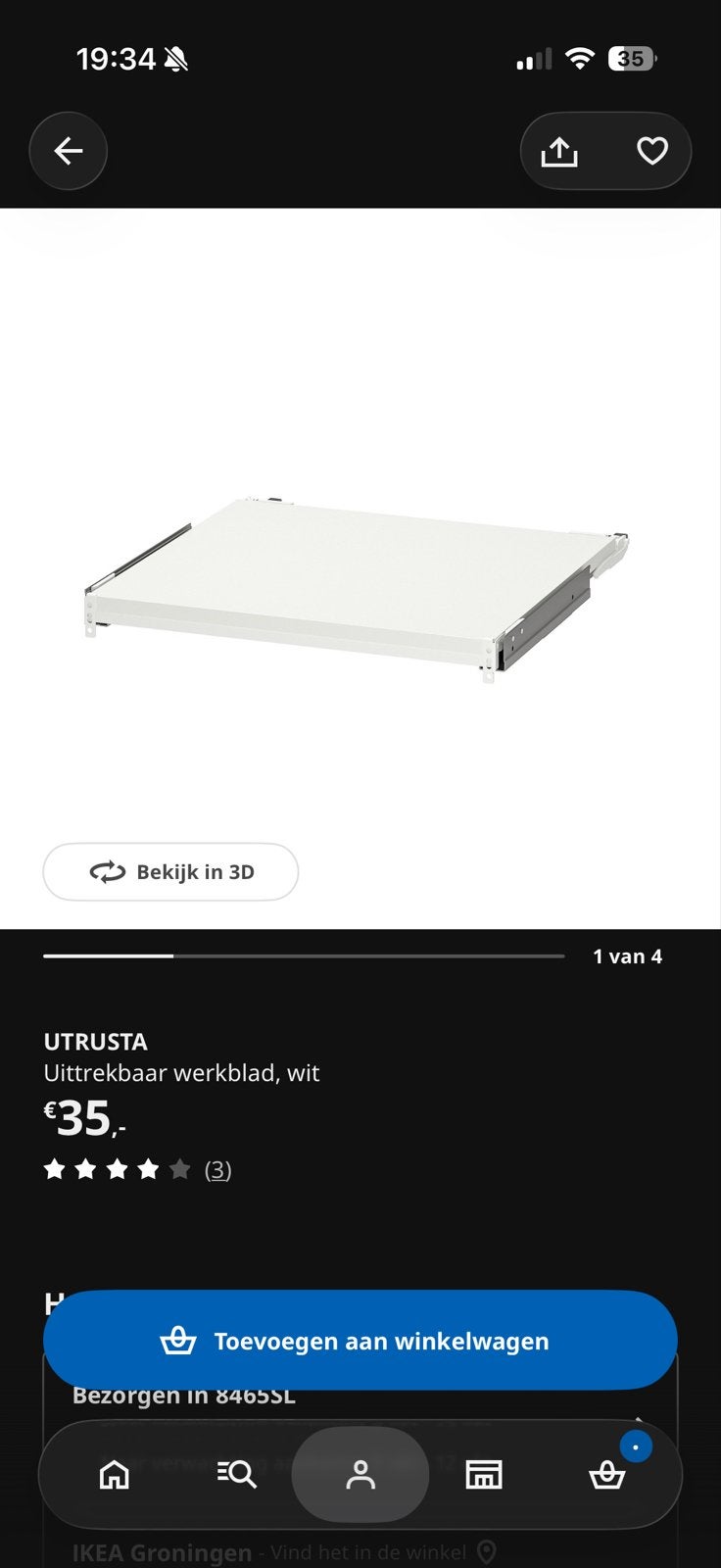 IKEA Utrusta uitschuifbaar werkblad 2x, Ophalen, Overige typen, IKEA, Zo goed als nieuw
