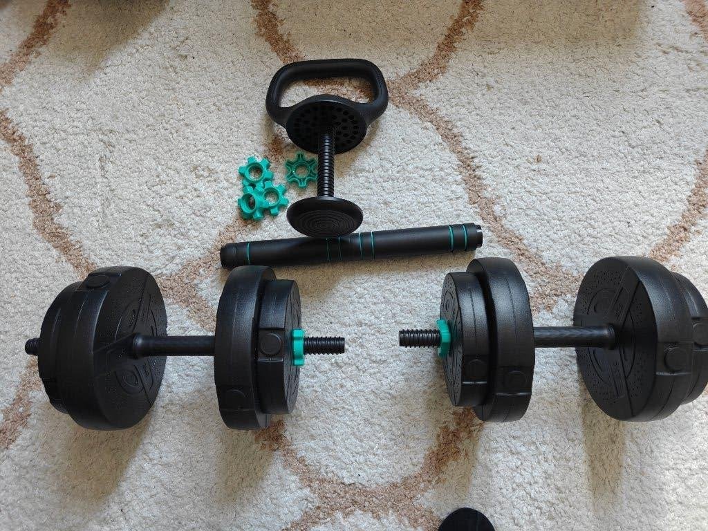 Halter set 2 x 10KG   incl kettlebell en tussen stang, Ophalen, Zo goed als nieuw, Benen, Halterset