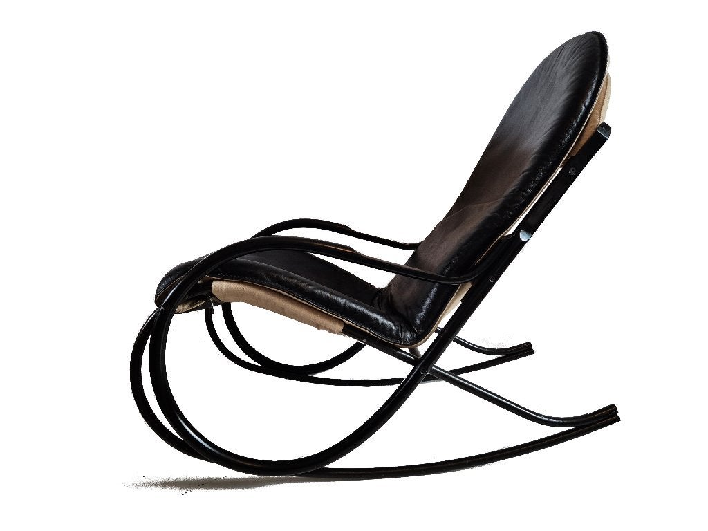 Fantastische leren vintage Paul Tuttle design schommelstoel, Ophalen, Gebruikt, Zwart, Eén