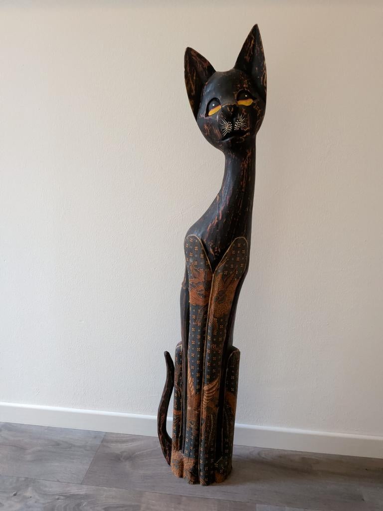 Kat van hout, handgemaakt en 1 meter hoog, Ophalen